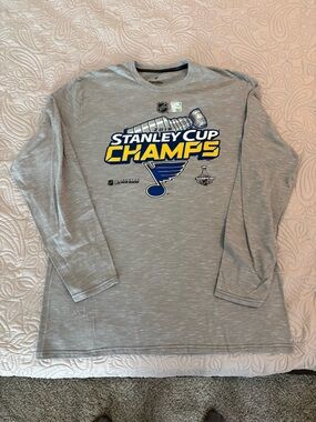 Fanatics Gray St. Louis Blues 2019 Stanley Cup Champs Long Sleeve Shirt